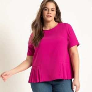 Eloquii Hot Pink Pleated‑Hem Top Women’s Plus Size Flowy Tunic Blouse